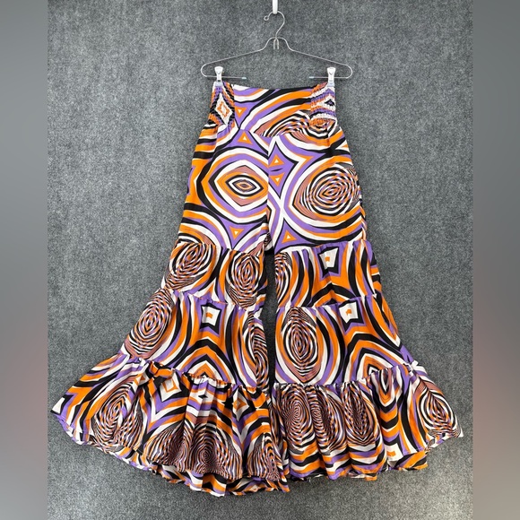 Truth 70’s Orange & Purple Ruffle Flare Colorful Funky Pants Hippie Womens M - Picture 3 of 16